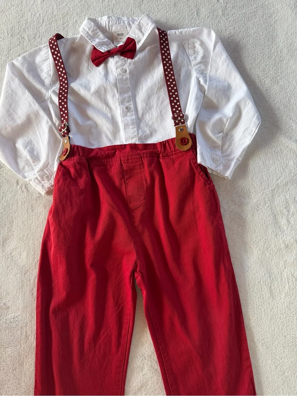 SHEIN Red Bow Tie and Heart-Pattern Suspenders Set for Kids Size 6Y